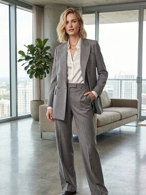 MaxMara Gray Double-Breasted Suit Jacket and Trousers